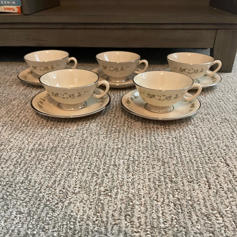 Lenox USA Made Fine China BROOKDALE Cup & Saucer Sets - Set of 5